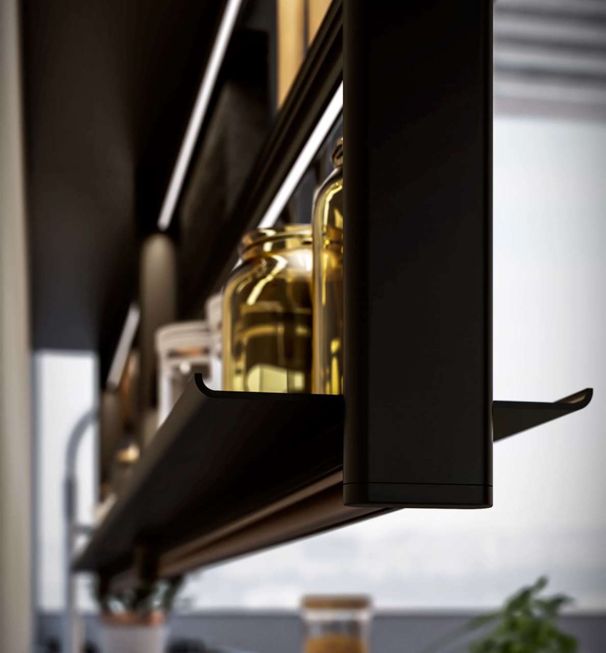 estante encimera cocina suspendido de mueble alto industrial negro con luz HANG